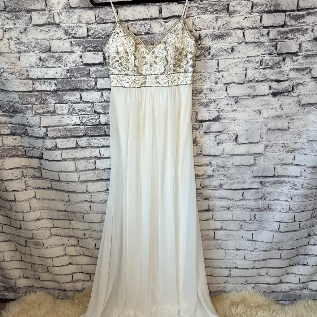 Sue Wong Nocturne White With Beaded Top Empire Floor Length Gown Size 8
